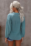 Frill Button Front Casual Blue Crinkled Blouse Top for Women
