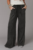 Gray Mineral Washed  Drawstring Retro Wide Leg Pants