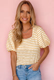 Stripe Square Neck Bubble Sleeve Top