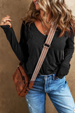 Black V Neck Center Seam Long Sleeve Tee