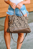 Print Studded Tassel Zipper Tote Bag