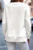 White Snap Buttons Side Splits Pullover Sweatshirt