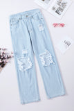 Sky Blue Light Wash Cut out Distressed High Waist Jeans