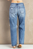 Sky Blue Distressed Holes Hollow-out Boyfriend Jeans