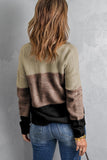Khaki Color Block Netted Texture Pullover Sweater - Kevous