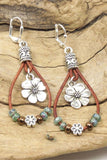 Silvery Leather Beaded Floral Dangle Earrings