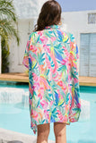 Multicolor Plant Print Button-up Half Sleeve Beach Cover Up