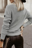 Grey Wrap Deep V-neck Casual Long Sleeve Knit Sweater - Kevous