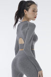 Gray Cut Out Long Sleeve High Waist Yoga Set