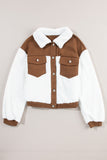 Chestnut Corduroy Color Block Contrast Patchwork Fuzzy Jacket