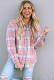 Pink Plaid Flap Pocket Flannel Shacket