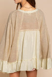 Apricot Waffle Knit Bell Sleeve Ruffled Open Front Cardigan