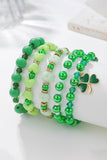 Green Clover Pendant Beaded 5pcs Bracelet Set