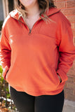 Orange O-ring Zipper Pocketed Plus Size Sweatshirt