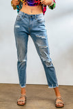 Light Blue Distressed Boyfriend Denim Pants