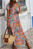 Multicolor Floral Print Ruffle Sleeves Open Back Maxi Dress - Kevous