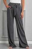 Grey Wide Leg Drawstring Loungewear Pants