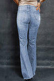 Sky Blue Dark Wash Mid Rise Flare Jeans