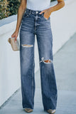 Light Blue Ripped Pockets High Waisted Straight Leg Jeans