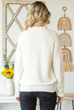 Beige Frill Trim Button Casual Knit Pullover Sweater - Kevous