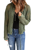 Green Button up Long Sleeve Hooded Cardigan