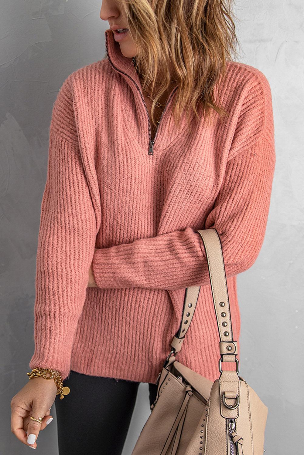 Knitted Fall Quarter Zip Sweater for Women - Kevous