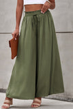 Green Drawstring Smocked High Waist Wide Leg Pants