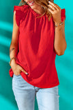 Red Ruffled Ribbed O-neck Sleeveless Top