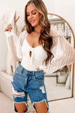 White Front Knot Lace Long Sleeve Bodysuit