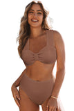 Brown Ribbed Bow Knot High Waist Bikini Set