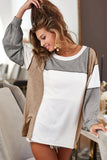 Medium Grey Exposed Seam Color Block Patchwork Top