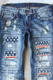 American Flag Print Ripped Straight Leg Graphic Jeans
