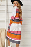 Multicolor Block Drawstring Waist Long Sleeve Midi Dress