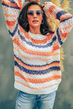 Multicolor Striped Loose Fit Hollow-out Knit Sweater
