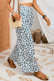 White Leopard Print Pocketed Wide Leg Pants