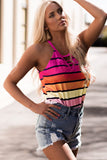 Multicolor Colorful Striped Hollow Out Camisole