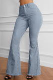 Light Blue Stripe Casual Mid Waist Bell Pants