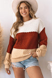 Knit Long Sleeve Pullover Colorblock Sweater - Kevous