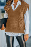 Brown V-Neck Twist Knitted Vest Sweater