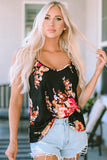 Black Floral Print Adjustable Spaghetti Strap V Neck Tank Top