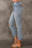 Sky Blue Light Wash Ripped Straight Leg High Waist Jeans