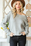 Grey Buttoned Drop Shoulder Oversized Sweater - Kevous