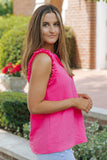 Rose Frilled Trim V Neck Tank Top