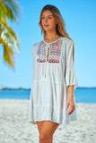 White Crochet Lace Panel Tie V Neck Beach Cover-up