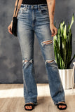 Blue Vintage Wash Open Knee Ripped Jeans
