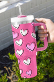 Rose Red Valentines Heart Printed Thermos Cup with Handle