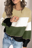 Green Pullover Colorblock Sweater