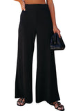 Black Ribbed Knit High Rise Wide Leg Pants