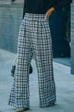 Black Plaid Tweed Wide Leg Pants