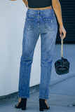 Buttoned Pockets Distressed Jeans